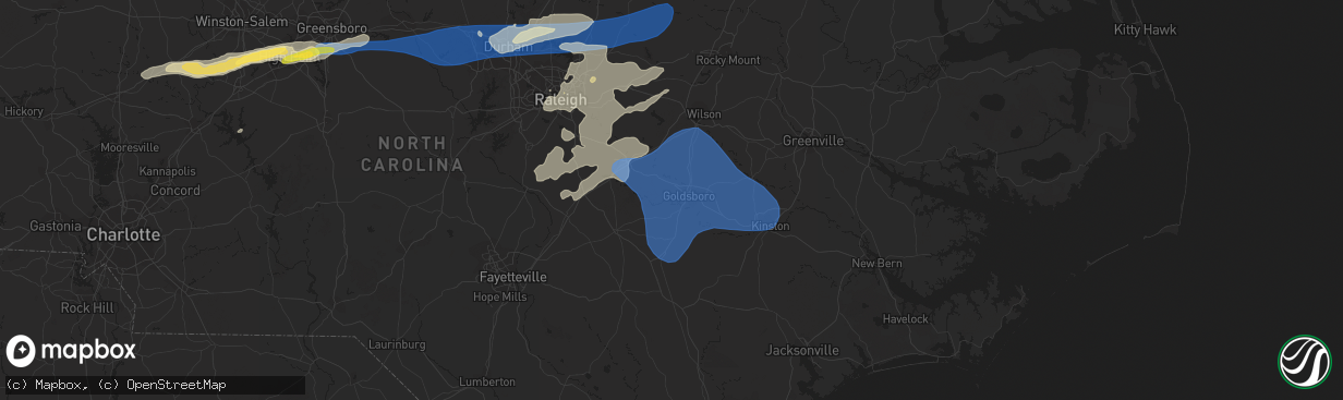 Hail map in Goldsboro, NC on August 15, 2023