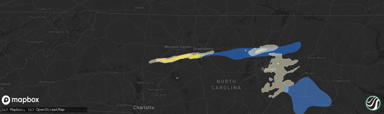Hail map in High Point, NC on August 15, 2023