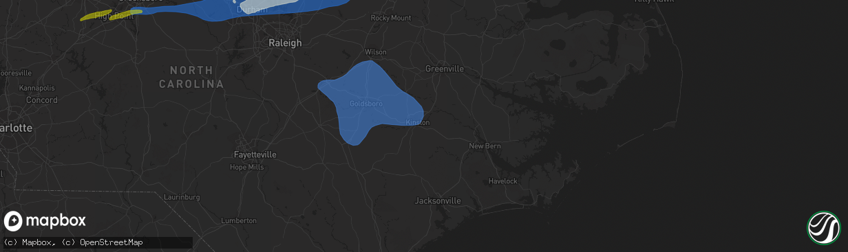 Hail map in Kinston, NC on August 15, 2023