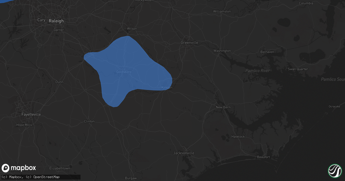 Hail map in Kinston, NC on August 15, 2023