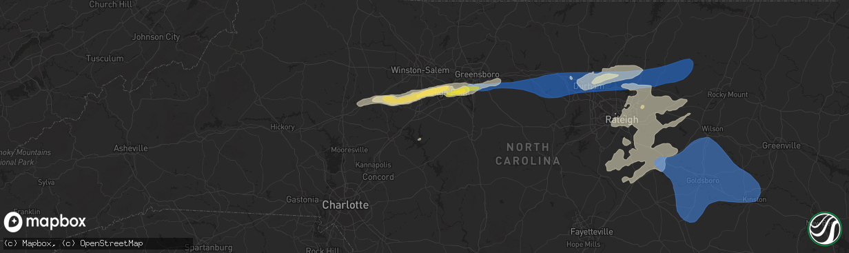 Hail map in Lexington, NC on August 15, 2023