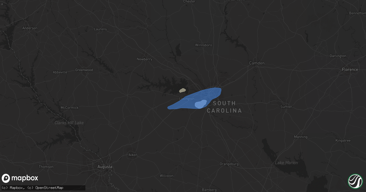Hail map in Lexington, SC on August 15, 2023
