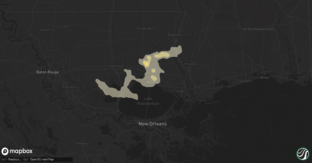 Hail map in Mandeville, LA on August 15, 2023