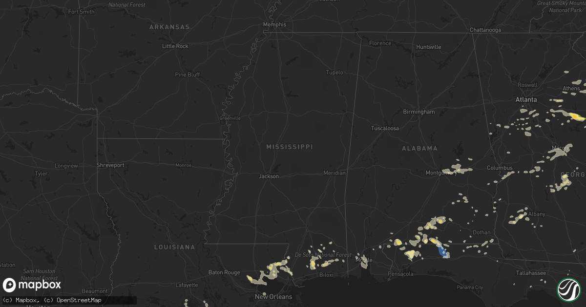 Hail map in Mississippi on August 15, 2023