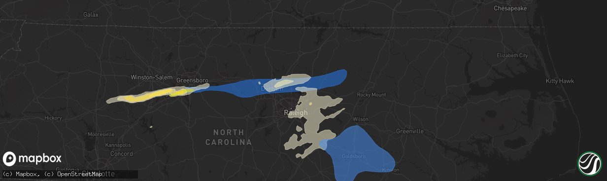 Hail map in Wake Forest, NC on August 15, 2023