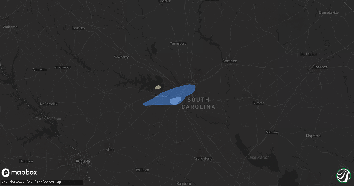 Hail map in West Columbia, SC on August 15, 2023