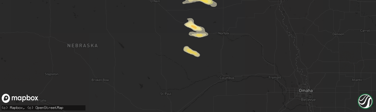 Hail map in Albion, NE on August 15, 2024