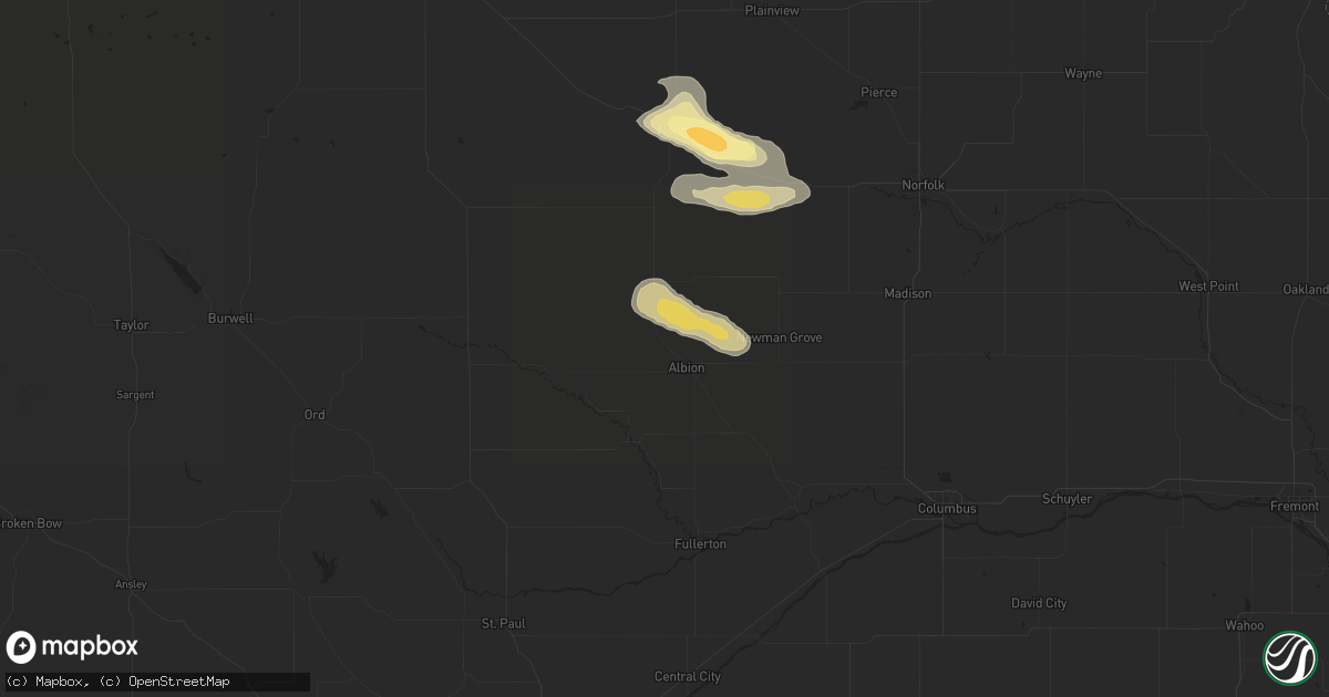 Hail map in Albion, NE on August 15, 2024