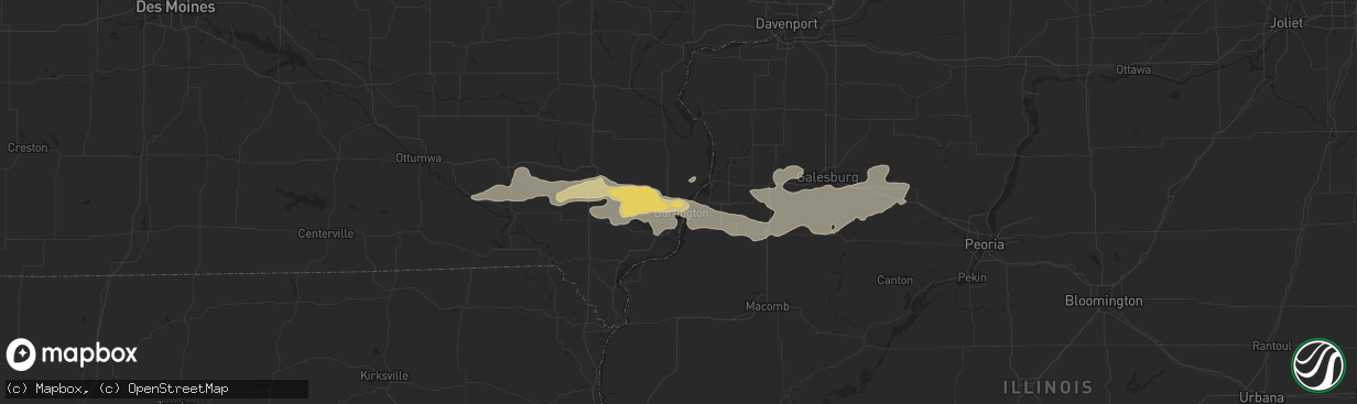 Hail map in Burlington, IA on August 15, 2024