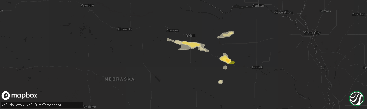 Hail map in Chambers, NE on August 15, 2024