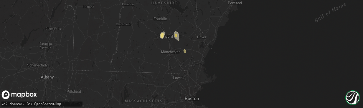 Hail map in Chester, NH on August 15, 2024