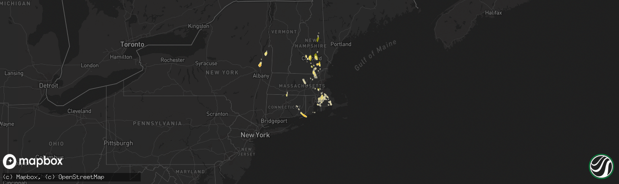 Hail map in Connecticut on August 15, 2024