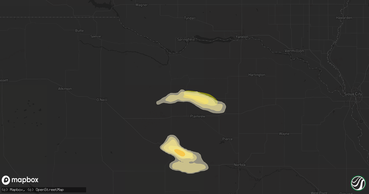 Hail map in Creighton, NE on August 15, 2024