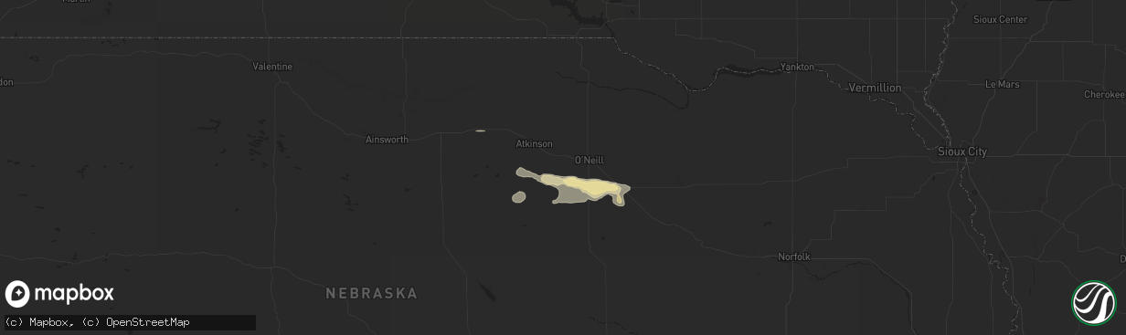 Hail map in Emmet, NE on August 15, 2024