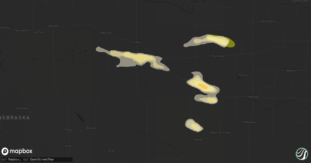 Hail map in Ewing, NE on August 15, 2024