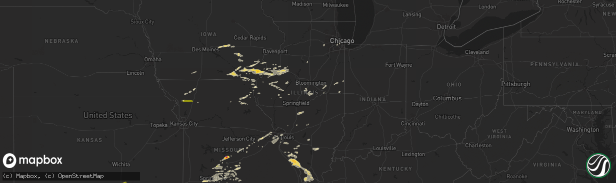 Hail map in Illinois on August 15, 2024