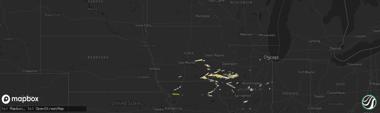 Hail map in Iowa on August 15, 2024