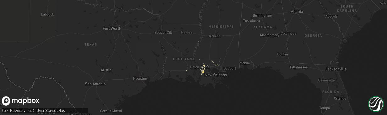 Hail map in Louisiana on August 15, 2024