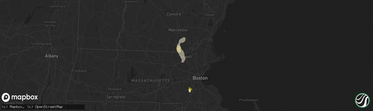 Hail map in Lowell, MA on August 15, 2024