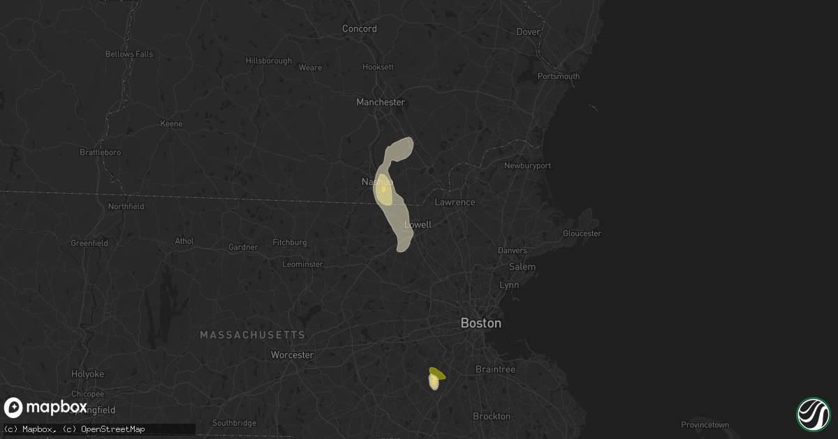 Hail map in Lowell, MA on August 15, 2024