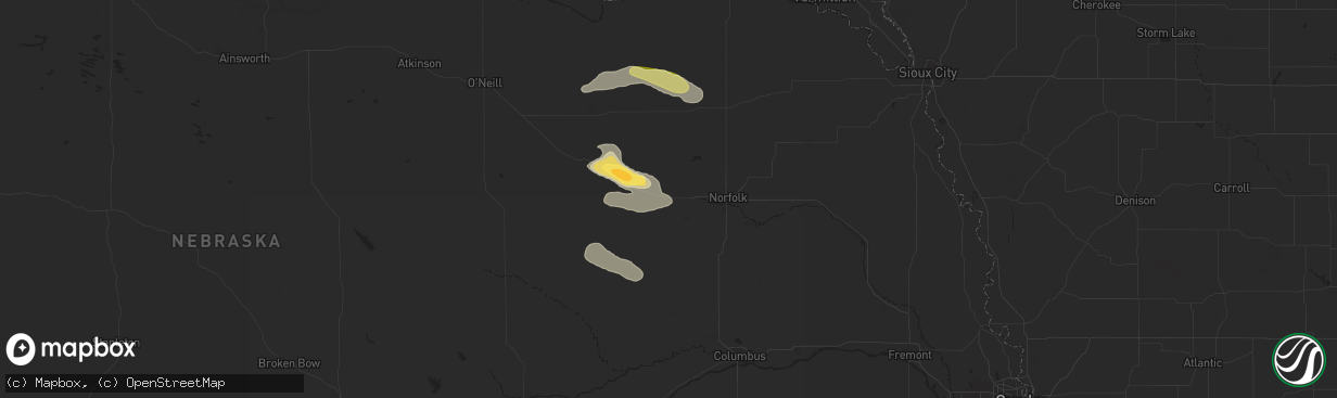 Hail map in Meadow Grove, NE on August 15, 2024