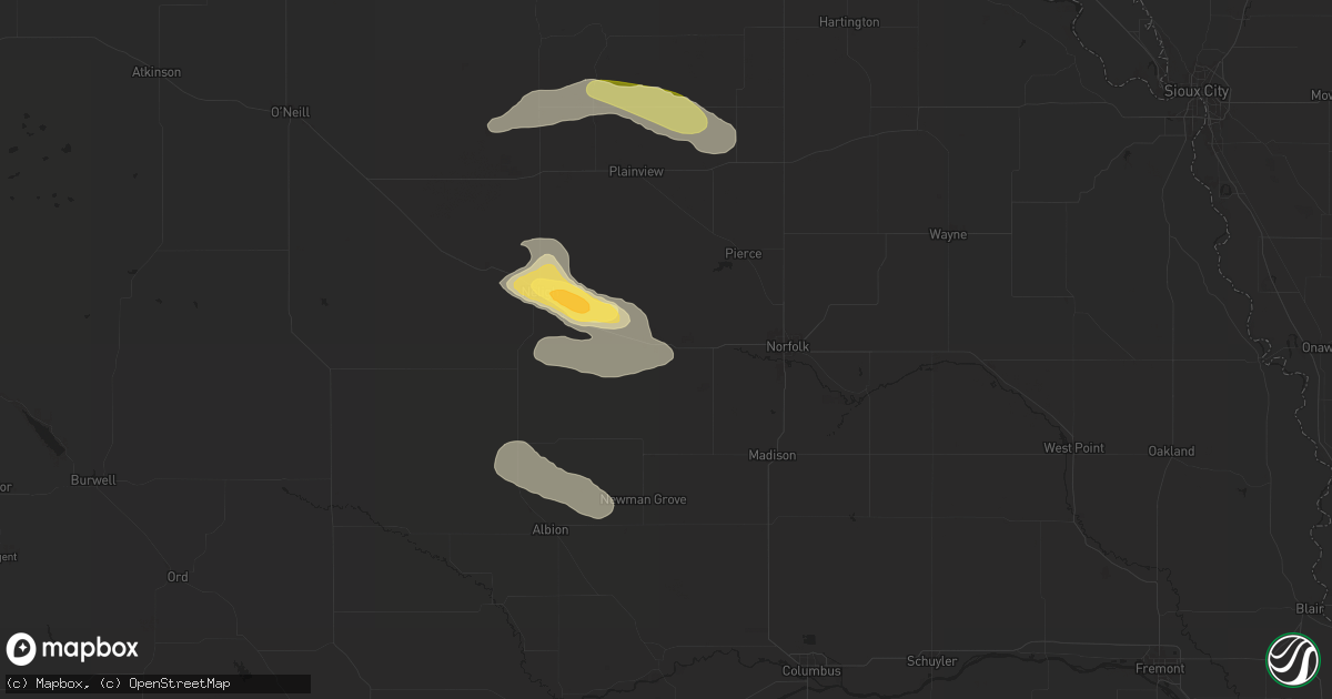 Hail map in Meadow Grove, NE on August 15, 2024