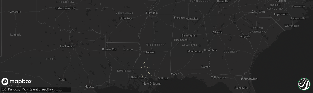 Hail map in Mississippi on August 15, 2024