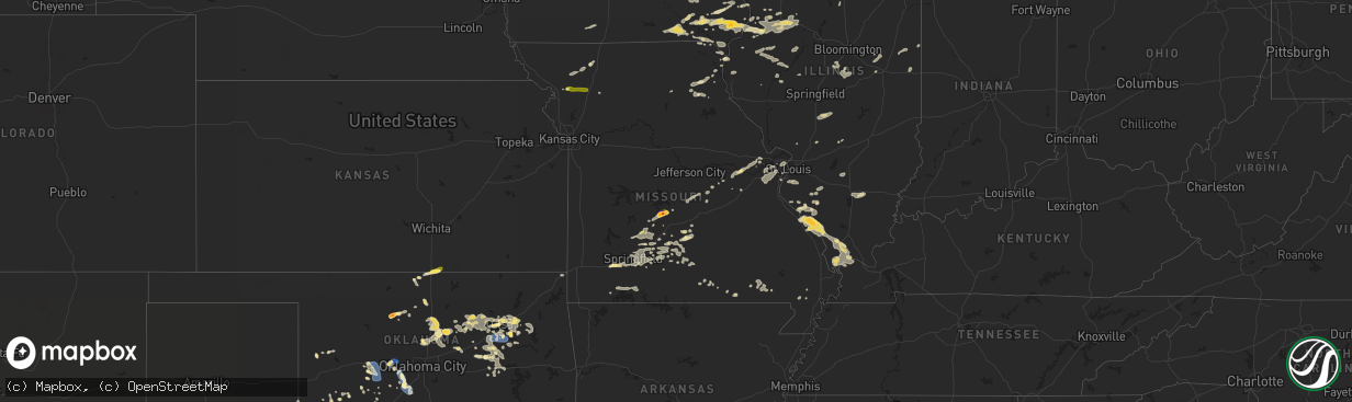 Hail map in Missouri on August 15, 2024