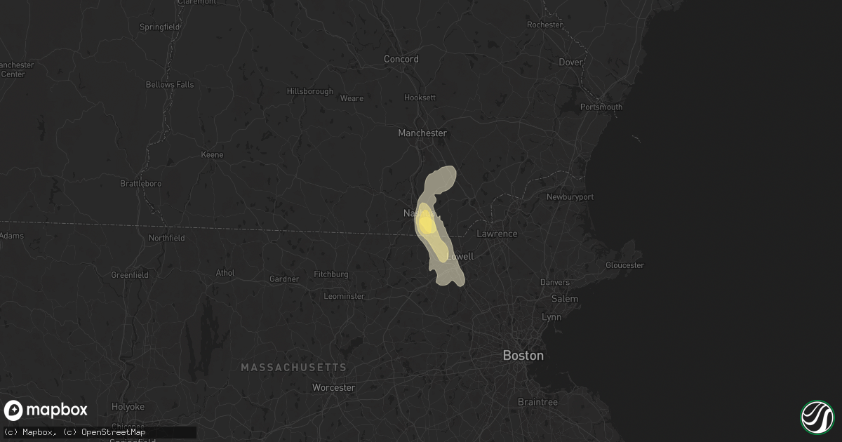 Hail map in Nashua, NH on August 15, 2024