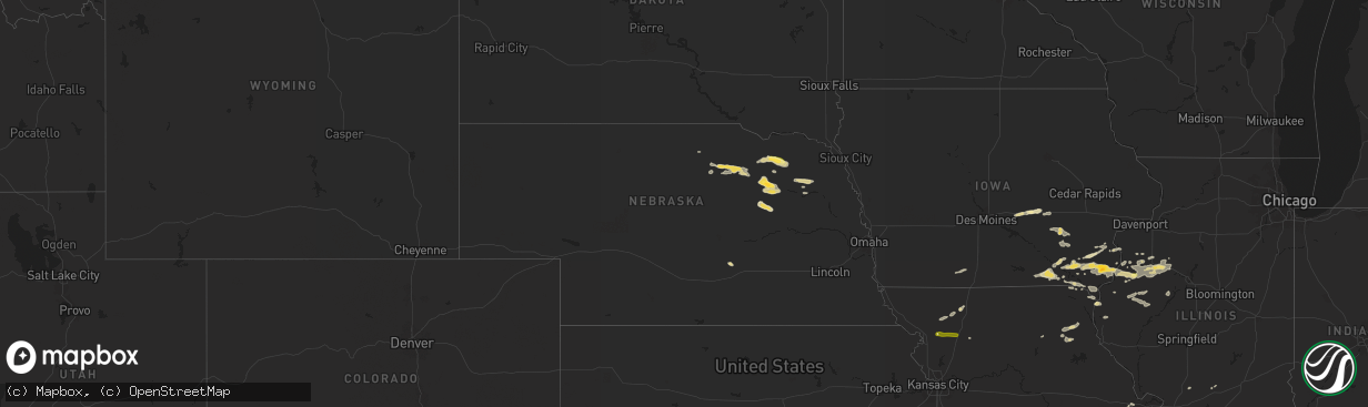 Hail map in Nebraska on August 15, 2024