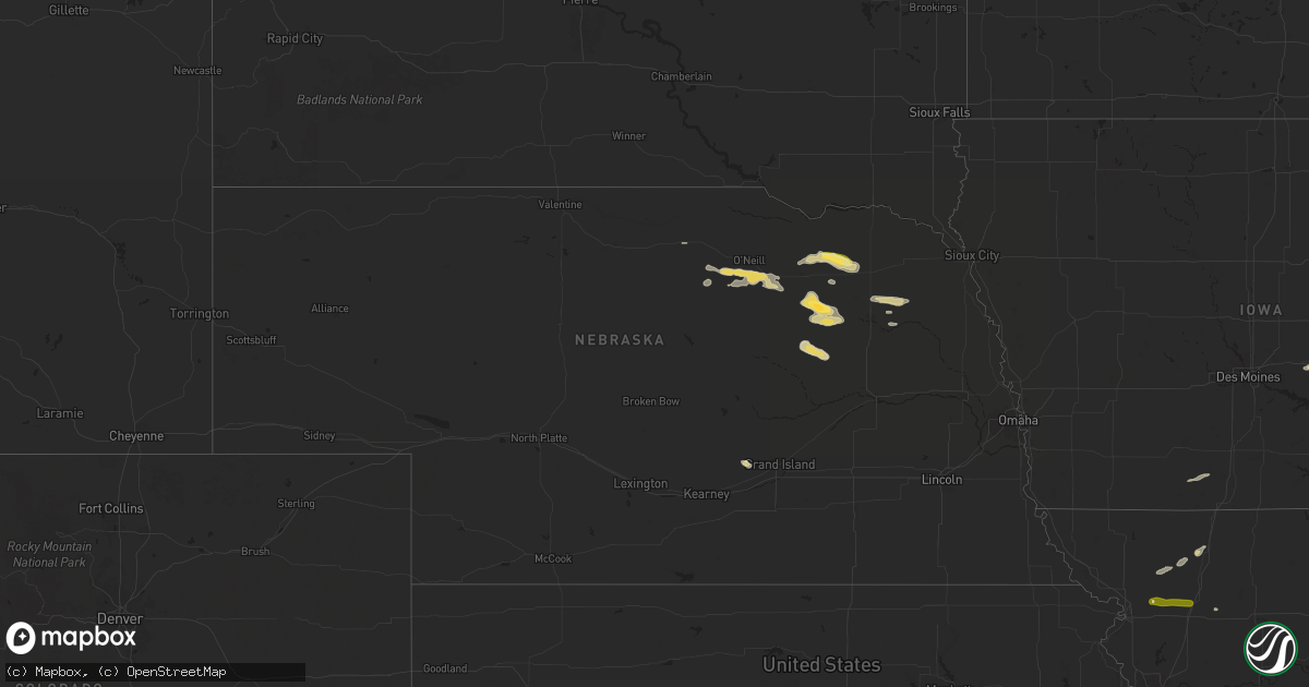 Hail map in Nebraska on August 15, 2024
