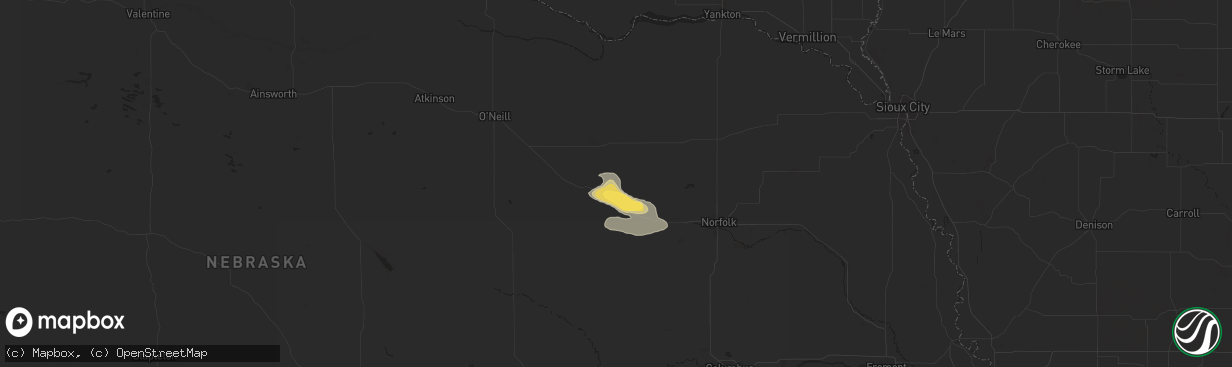 Hail map in Neligh, NE on August 15, 2024