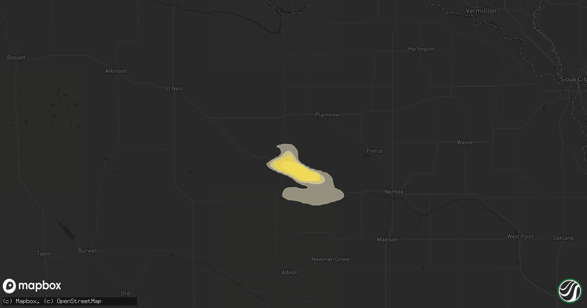 Hail map in Neligh, NE on August 15, 2024