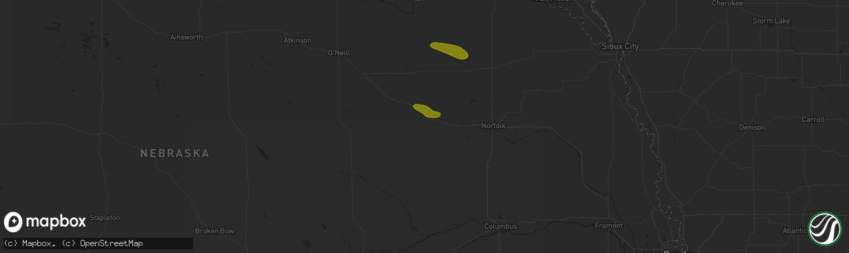 Hail map in Oakdale, NE on August 15, 2024