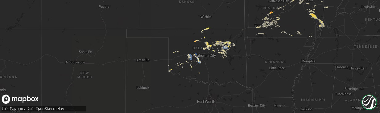 Hail map in Oklahoma on August 15, 2024