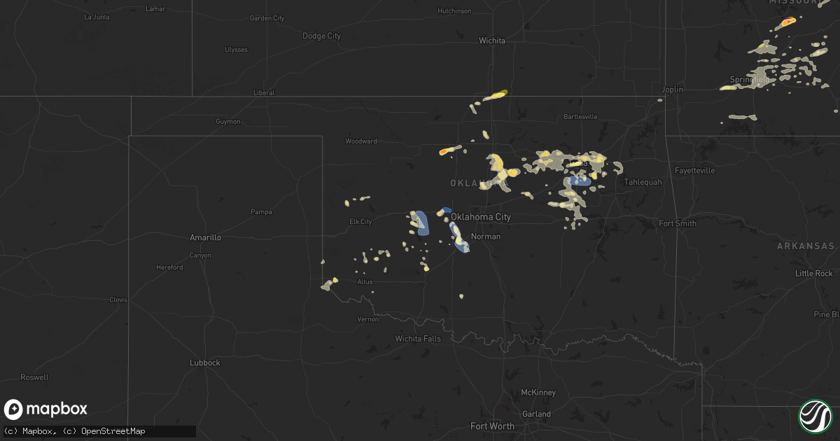 Hail map in Oklahoma on August 15, 2024