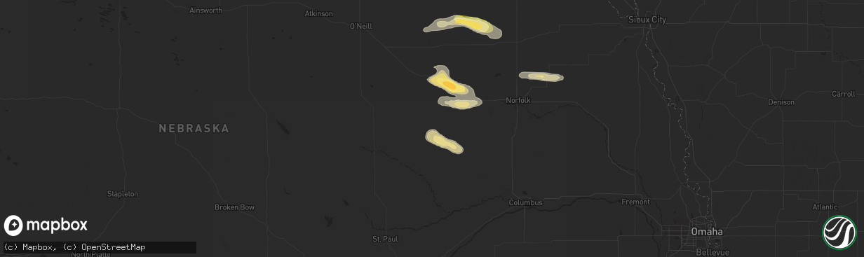 Hail map in Petersburg, NE on August 15, 2024