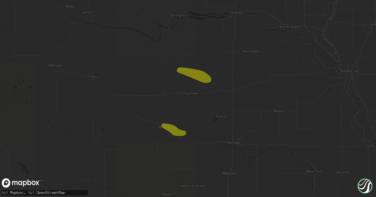 Hail map in Plainview, NE on August 15, 2024