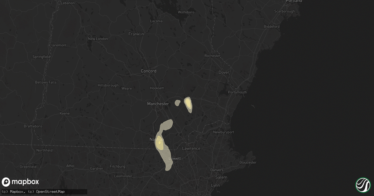 Hail map in Raymond, NH on August 15, 2024