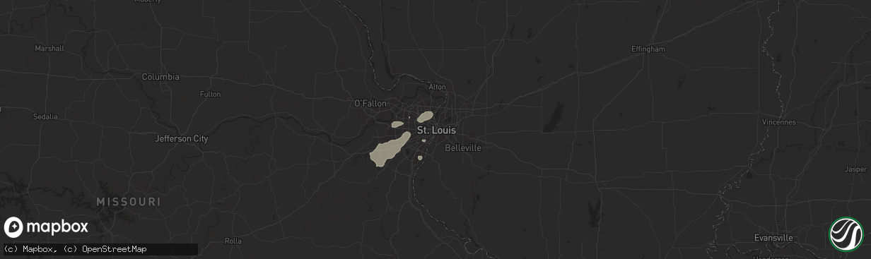 Hail map in Saint Louis, MO on August 15, 2024