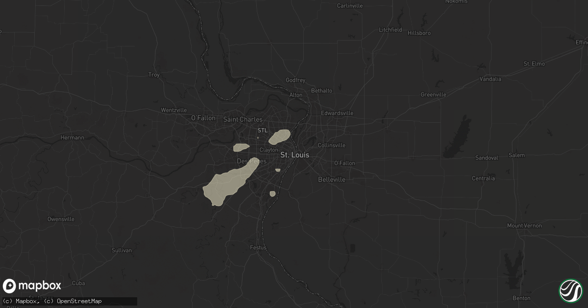 Hail map in Saint Louis, MO on August 15, 2024