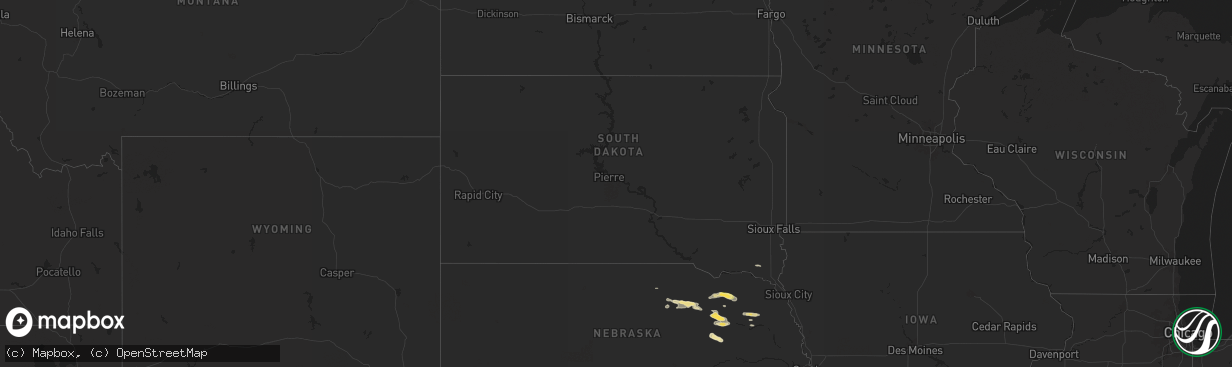 Hail map in South Dakota on August 15, 2024