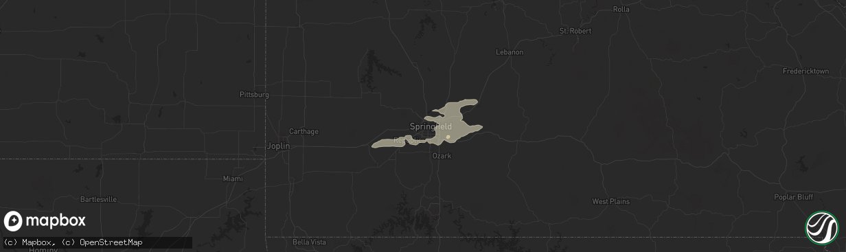 Hail map in Springfield, MO on August 15, 2024