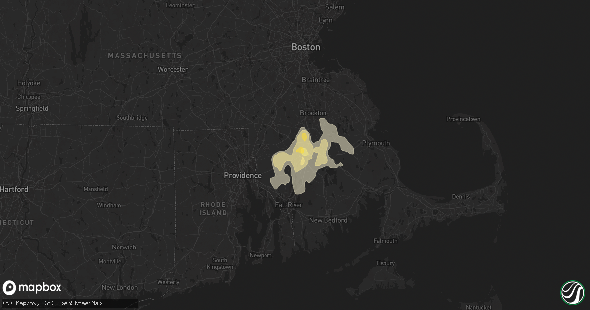Hail map in Taunton, MA on August 15, 2024
