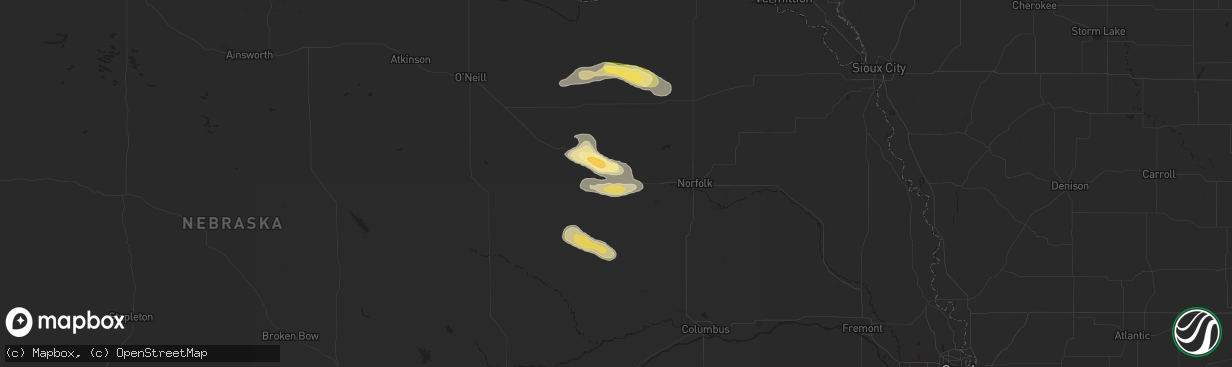 Hail map in Tilden, NE on August 15, 2024