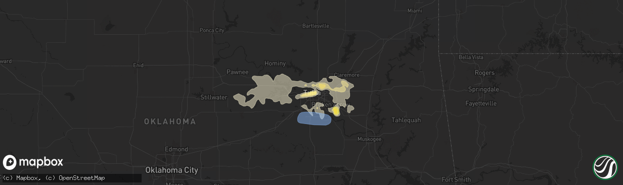 Hail map in Tulsa, OK on August 15, 2024