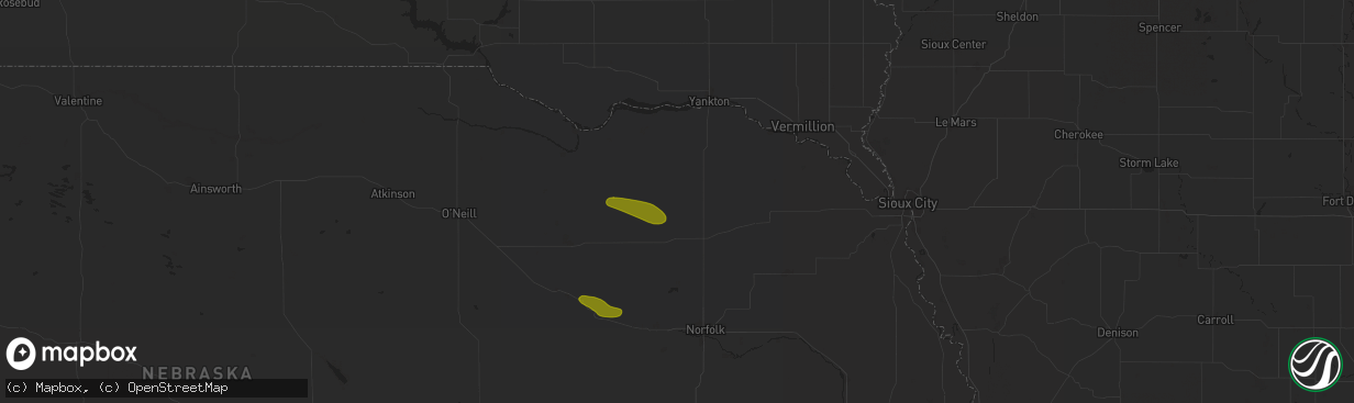 Hail map in Wausa, NE on August 15, 2024