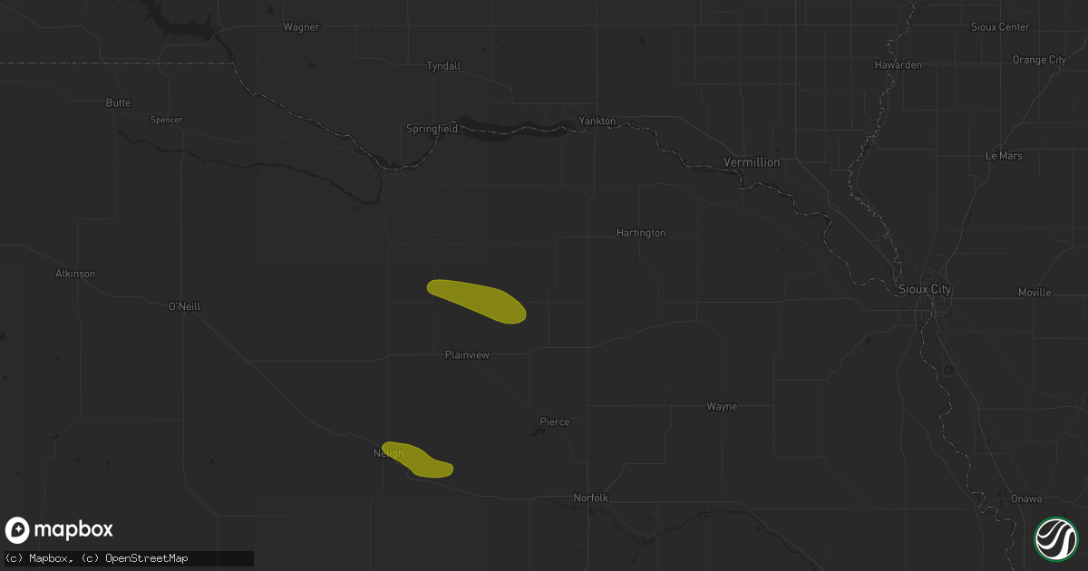 Hail map in Wausa, NE on August 15, 2024