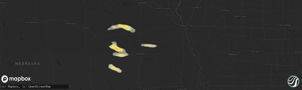 Hail map in Winside, NE on August 15, 2024