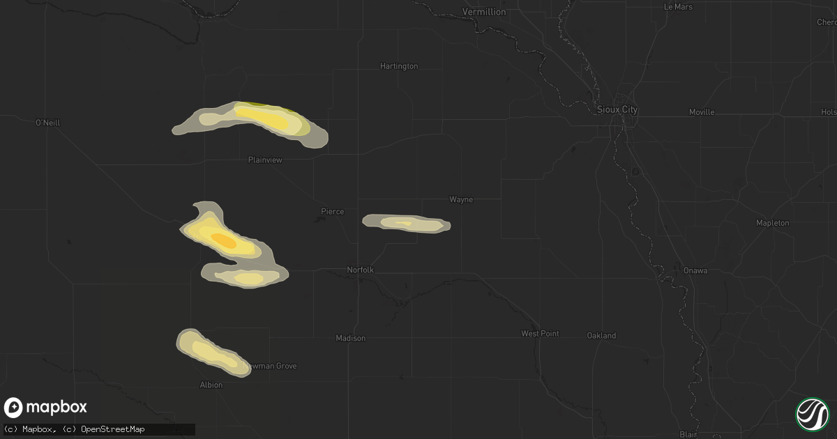 Hail map in Winside, NE on August 15, 2024